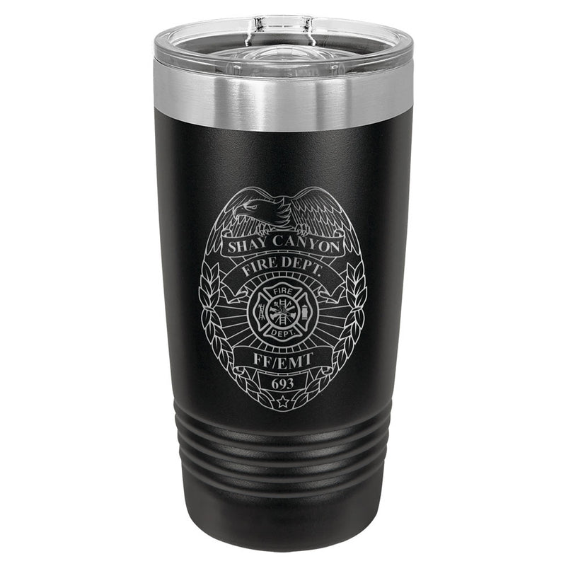 Laser Engraved 20 oz Insulated Tumbler - Badge 4 lines of text