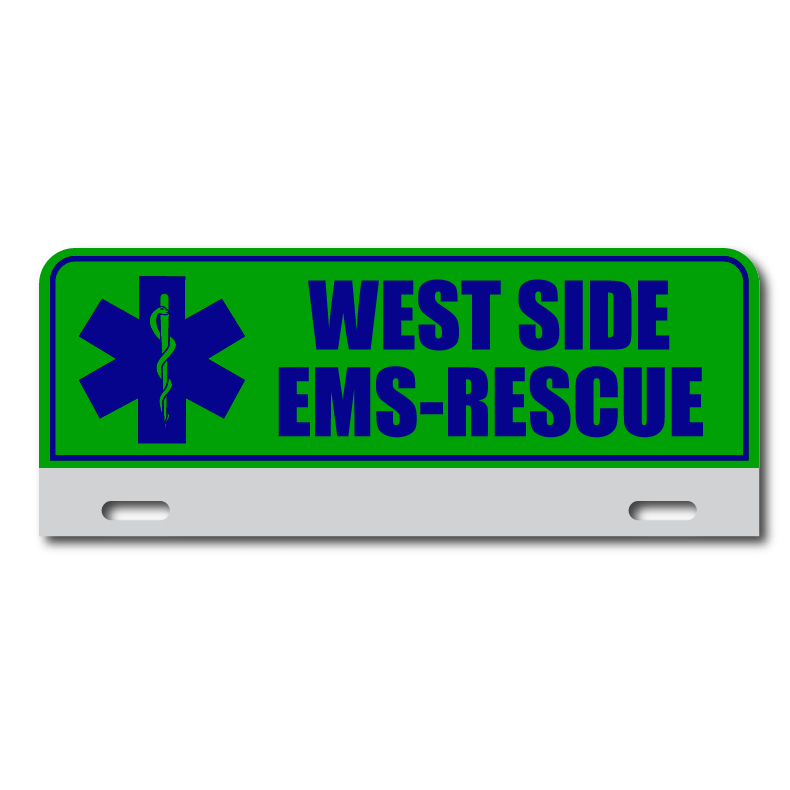 Custom Reflective Fire & EMS License Plate Topper - Left Icon Top Mount
