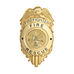 Firefighter Fire Rescue Badge, Enameled & Plated, Pin/Catch, 2-1/2" x 3"