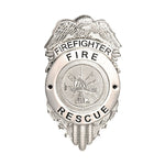 Firefighter Fire Rescue Badge, Enameled & Plated, Pin/Catch, 2-1/2" x 3"